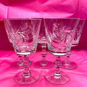 SET OF 5 EUC VTG CSOPAK BY AJKA PINWHEEL & FAN DESIGN CRYSTAL CLARET WINE GLASS